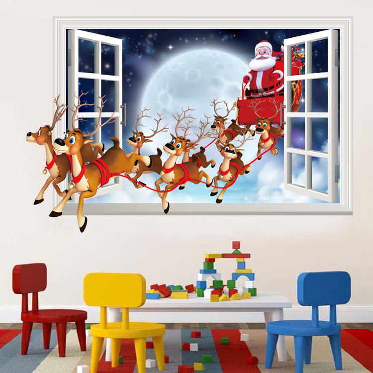 Miico XH7229 Christmas Sticker Cartoon Christmas Deer Santa 3D Wall Art Stickers Removable