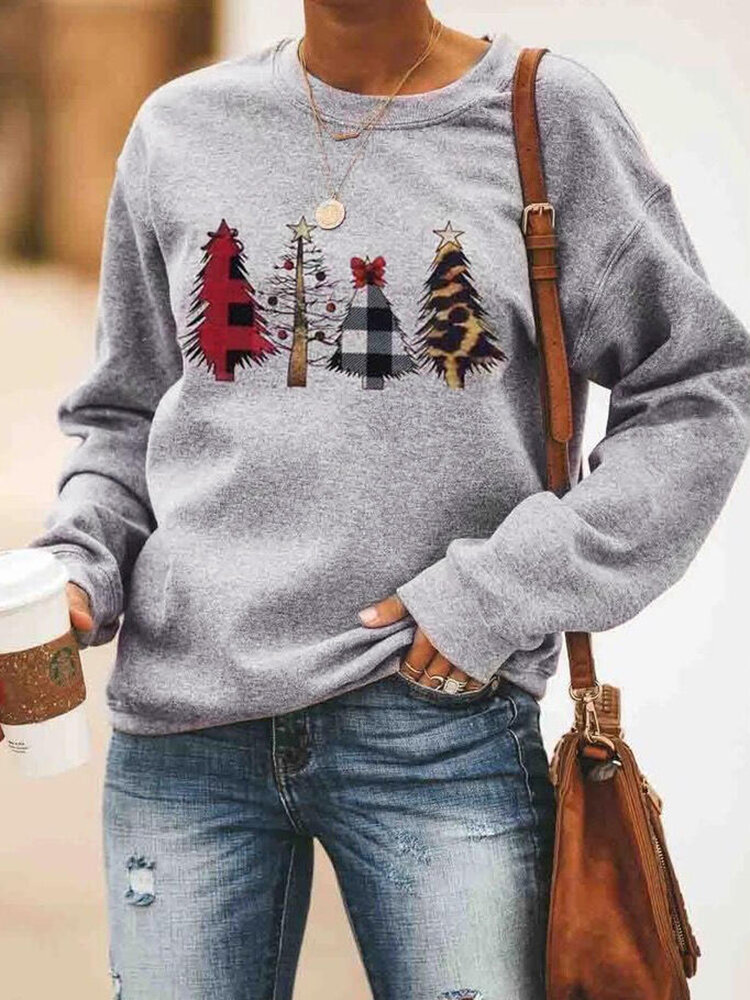Sweatshirt met lange mouwen en O-hals met kerstprint