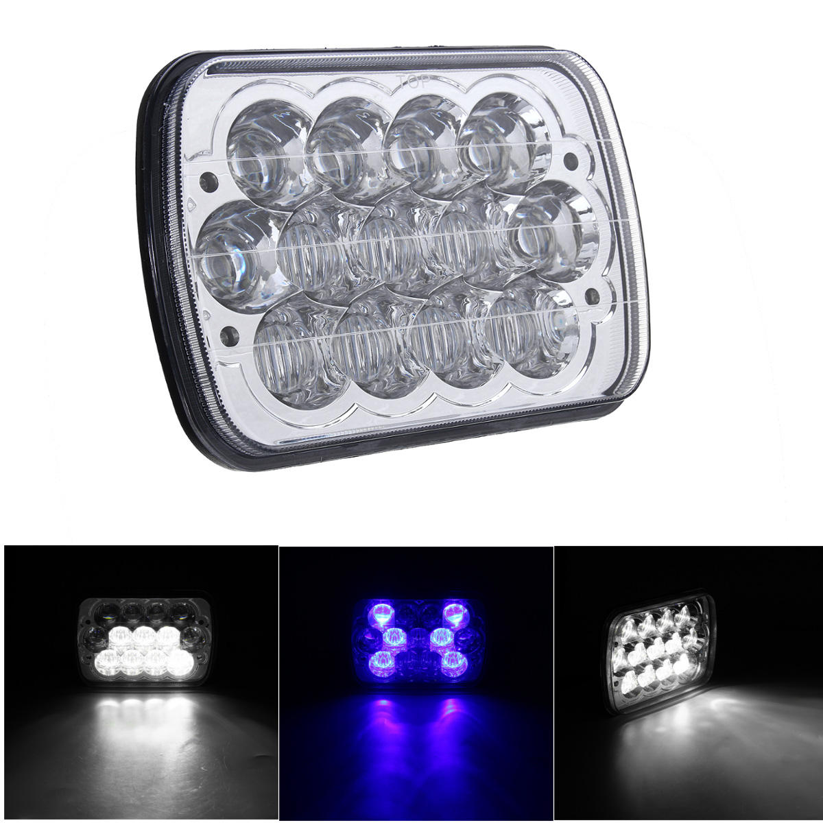 5X7 Inch H4 13 LED Headlights High Low Dual Beam Light with Atmosphere Lamp DC9-32V 40W for Jeep Gra