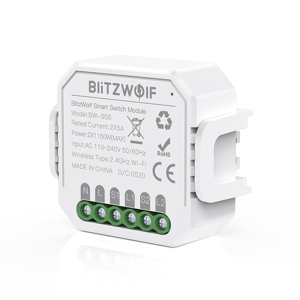 Blitzwolf® bw-ss5 2300w wifi smart switch no hub required timer relay switch module wireless app remote control voice control works with amazon alexa & google assistant