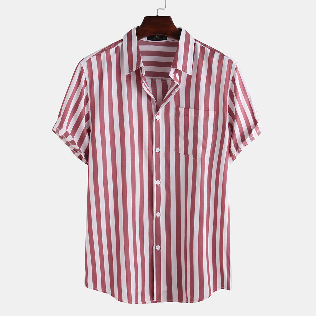 Mens fashion stripe pocket short sleeve casual shirts Sale - Banggood.com