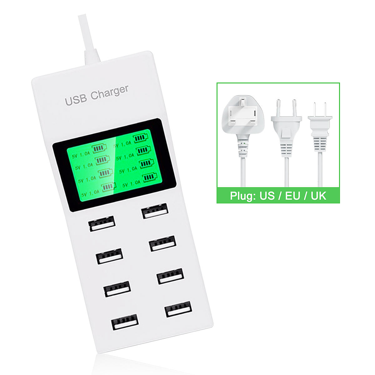 USB Plug 8-Port USB Wall Charger With UK EU US Travel Adapter For Phone