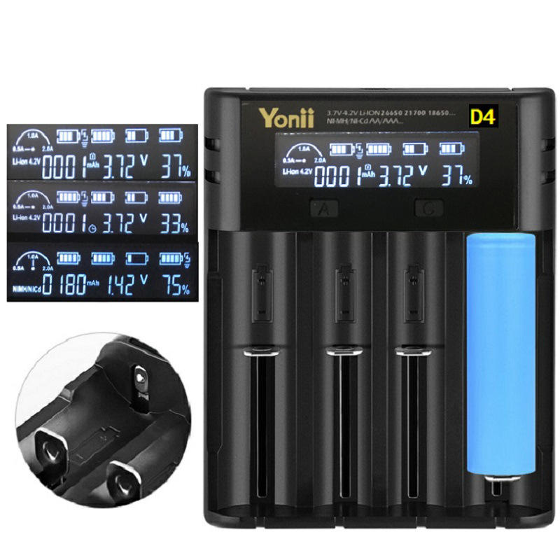 Yonii D4 USB-oplaadbare lithiumbatterij met vier sleuven Multifunctionele intelligente oplader voor 