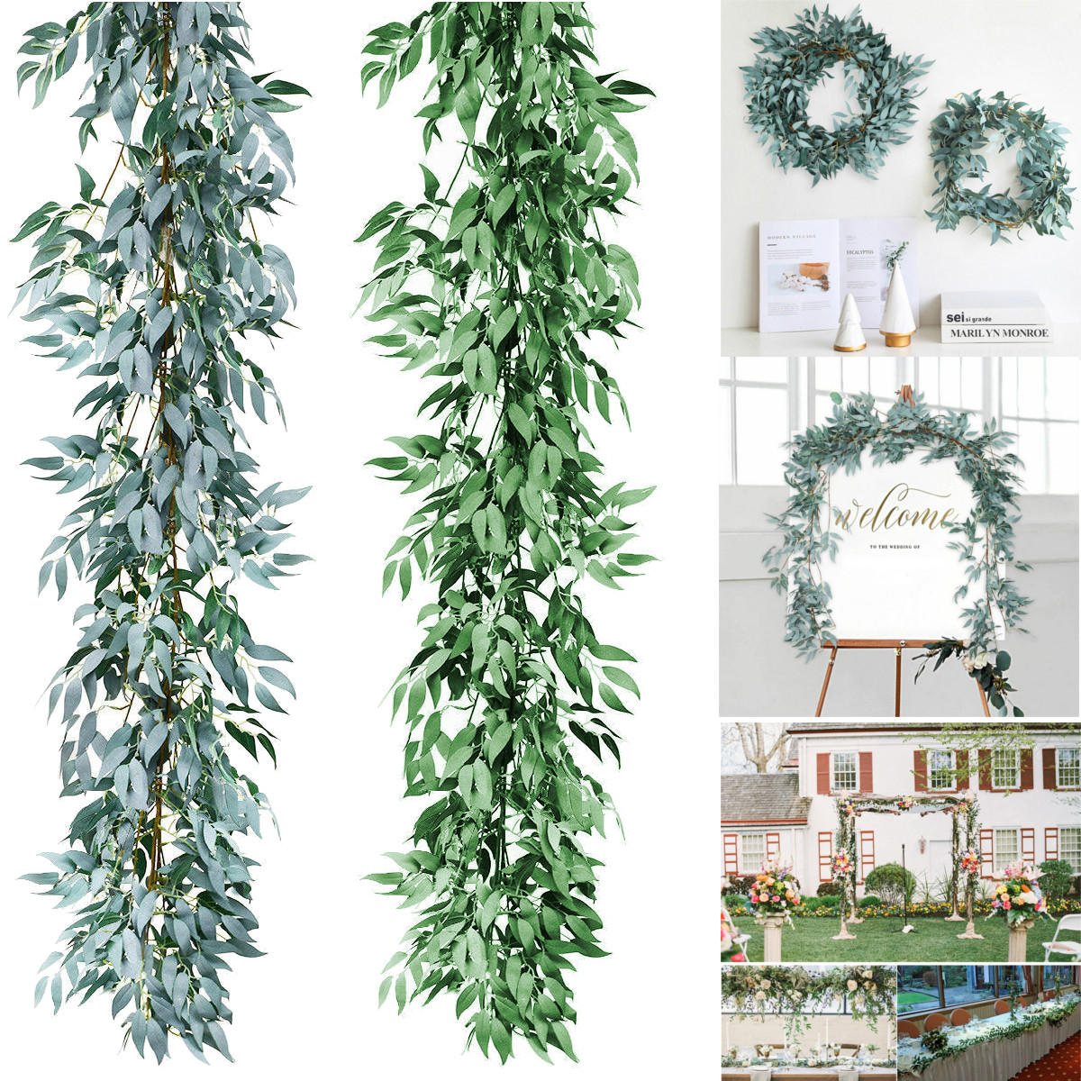 

Artificial Plants Greenery Garland Willow Vine Silk Vines Leaf Wreath Dinner Wedding Home Decorations