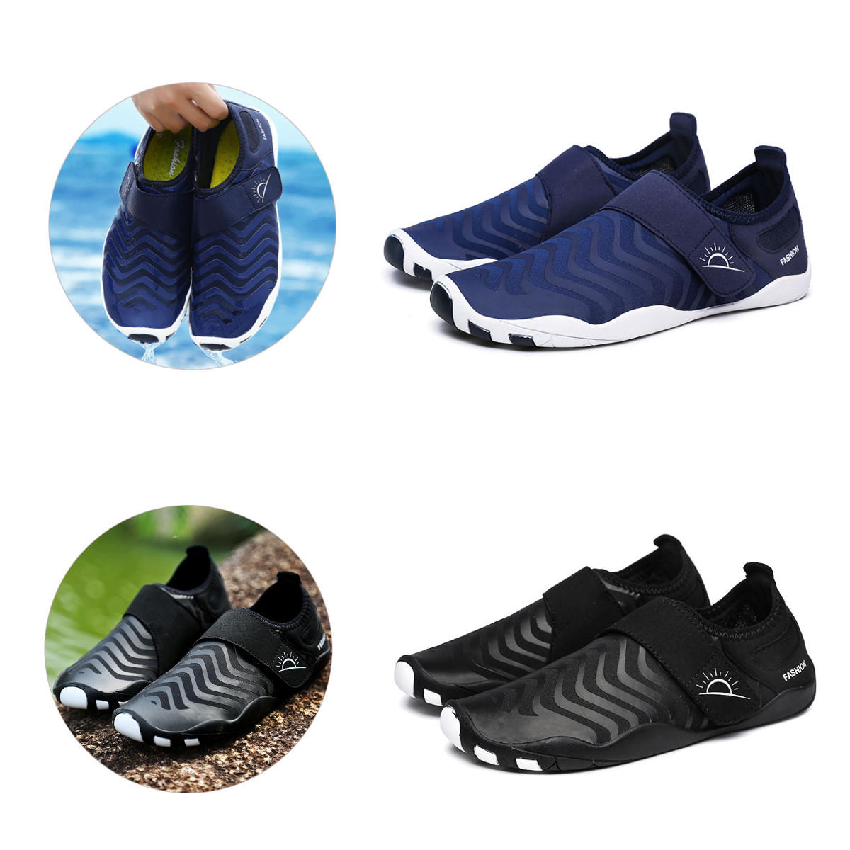 Sapatos de vadeo ultraleves listrados, secagem rápida, fáceis de calçar, ideais para esportes ao ar livre, natação e yoga.