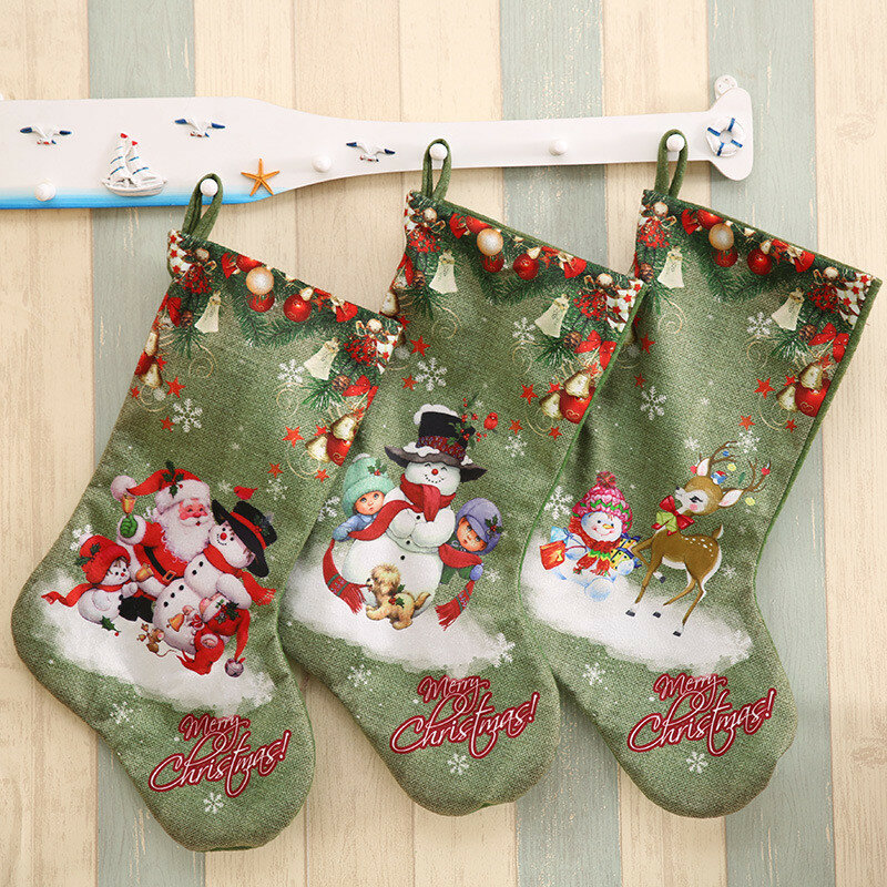 Christmas Socks Gift Bag Christmas Decorations Large Printed Christmas Socks Gifts Candy Socks Hanging Ornaments