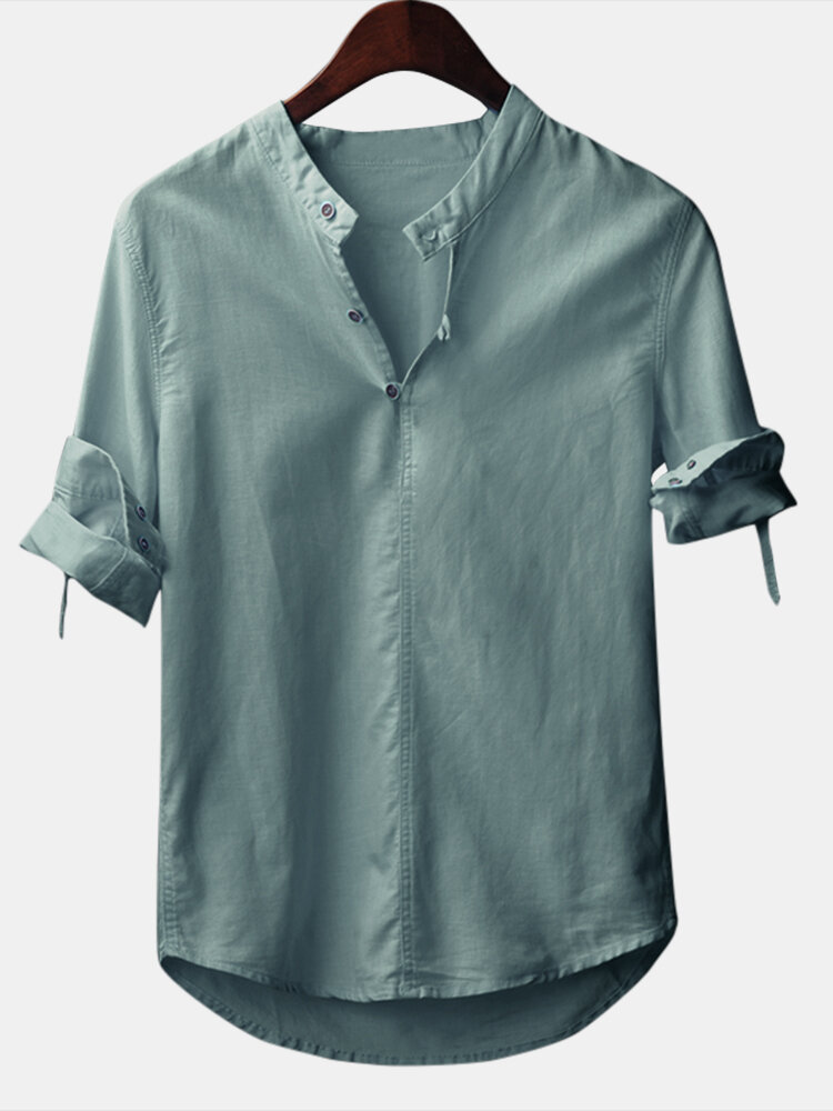 Mens cotton casual t-shirts with a half-open placket Sale - Banggood.com