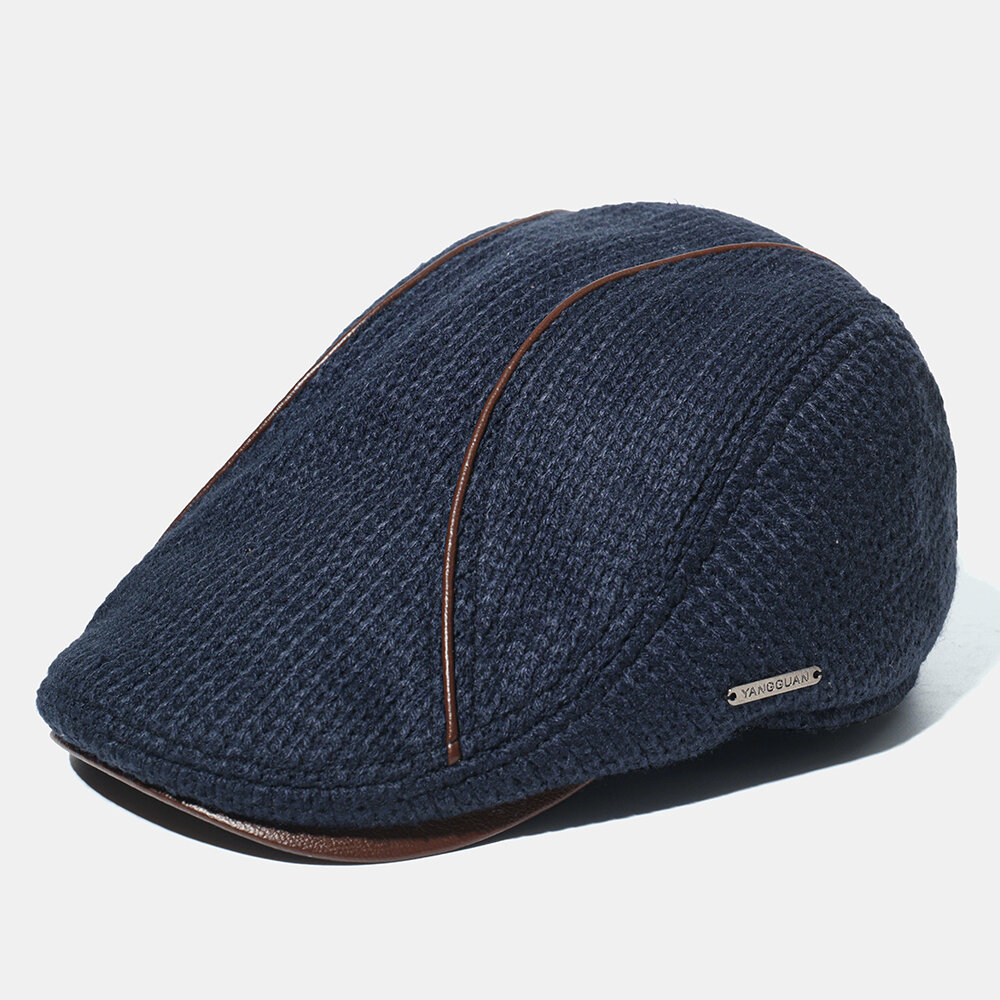 

Men's Knit Hat Padded Warm Beret Caps Casual Outdoor Visor Forward Hat