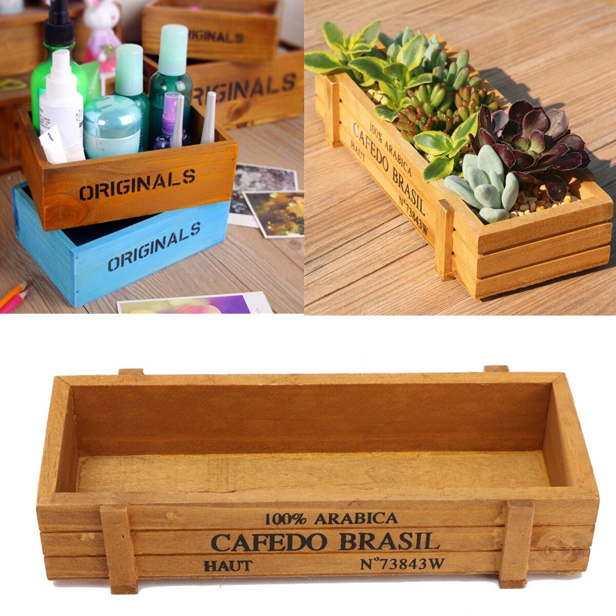 Rustic Antique Vintage Handmade Wooden Boxes/Crates Trugs Kitchen Storage Container