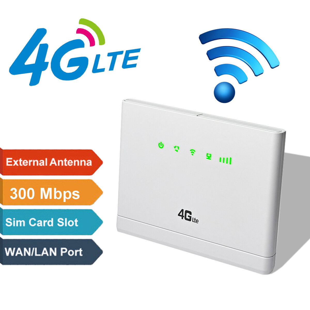 

3G/4G-CPE LTE Wireless Router 300Mbps Mobile Hotspot Modem SIM Card Slot Hot 3/5 Modes