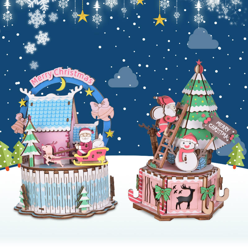 iiecreate DIY Assembled Christmas Eve en Thanksgiving Christmas Music Box Poppenhuis Model Speelgoed