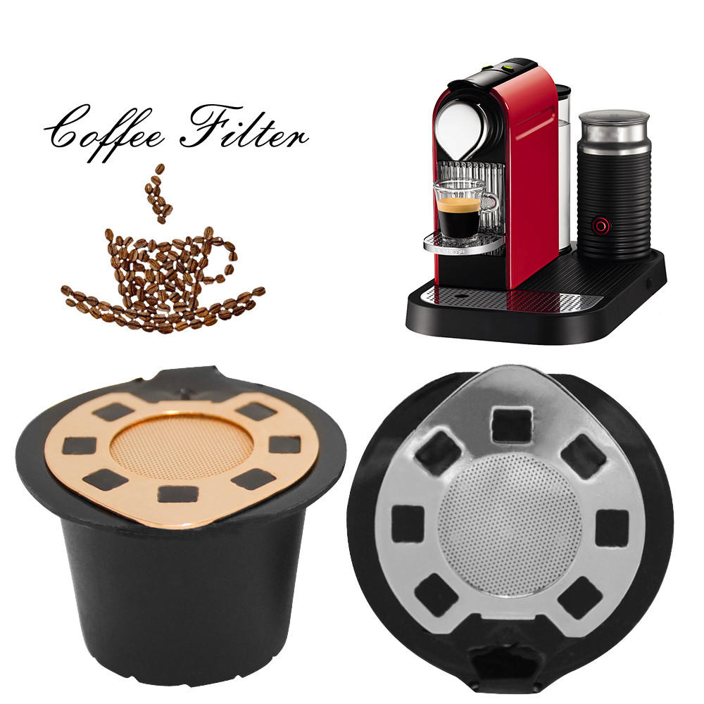

3Pcs/Set Gold Chrome Plating Refillable Coffee Capsule Cup Reusable Coffee Pods w/ Spoon Brush for Nescafe Dolce Gusto B