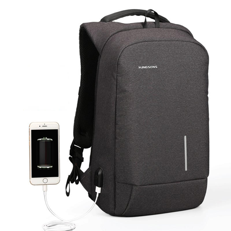 KINGSONS 15 Inch Backpack Waterproof USB Phone Sucker Casual Rucksack Shoulder Bag for Camping Travel Climbing