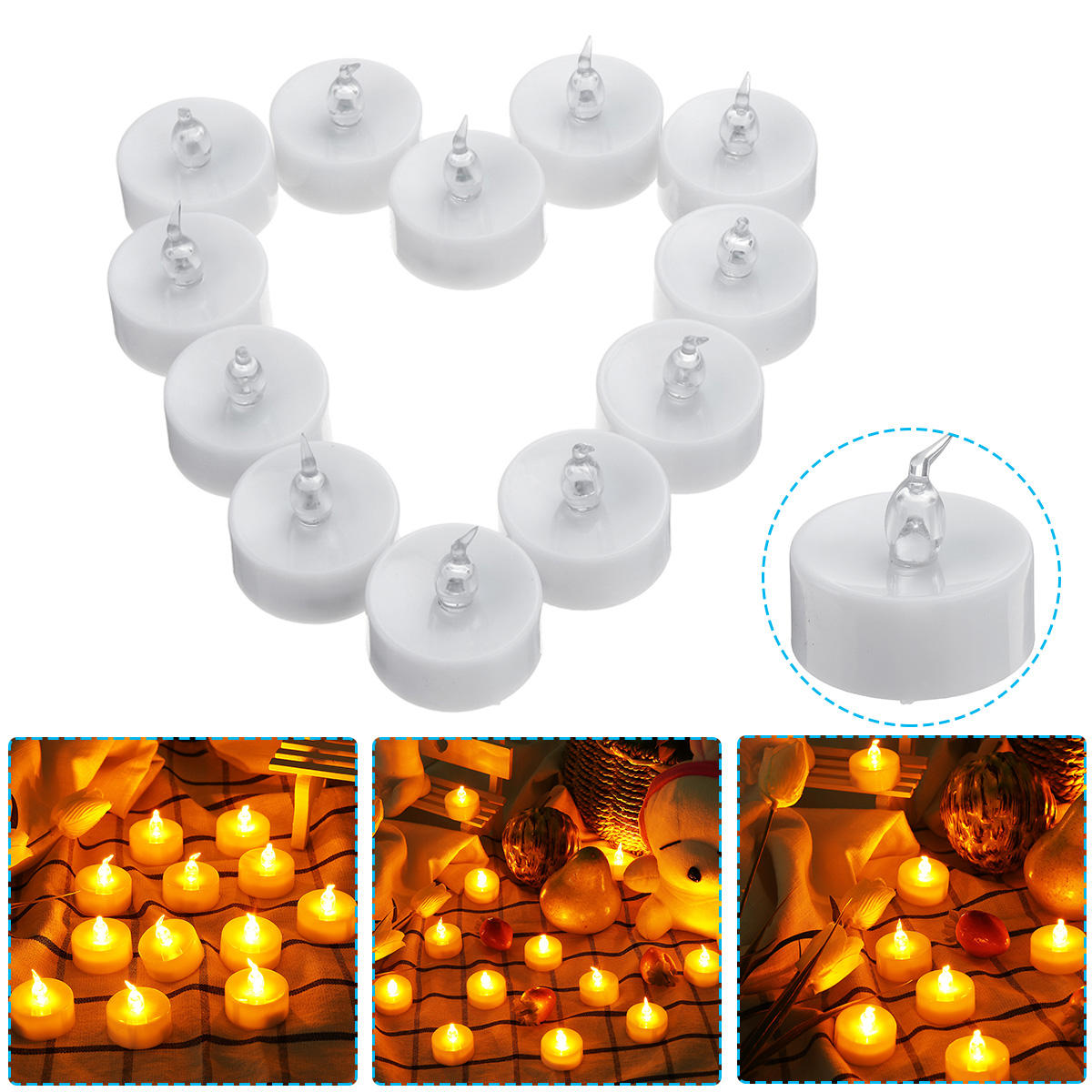 

12PCS Battery Operated Flameless Timer Votive Candle Night Light Electric Flickering LED Tea Lamp Christmas Decorations