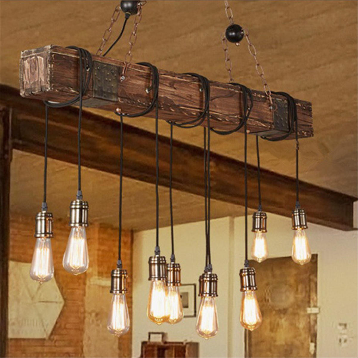 

Vintage Wood Industrial Pendant Lamp Hanging Ceiling Light Rustic Chandelier