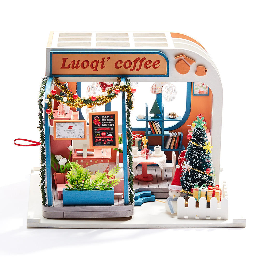 iiecreate K-046 DIY Assembled Luoqi Coffee Cabin Doll House Christmas Gifts Model Toy