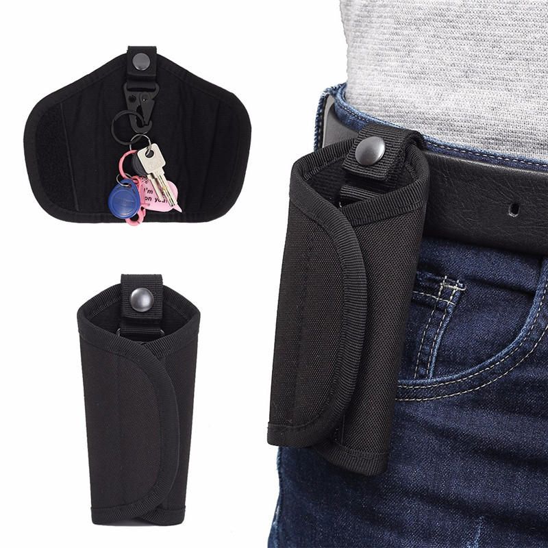 600D Nylon Tactical Key Hoster Belt Bag EDC Keychain Leather Case