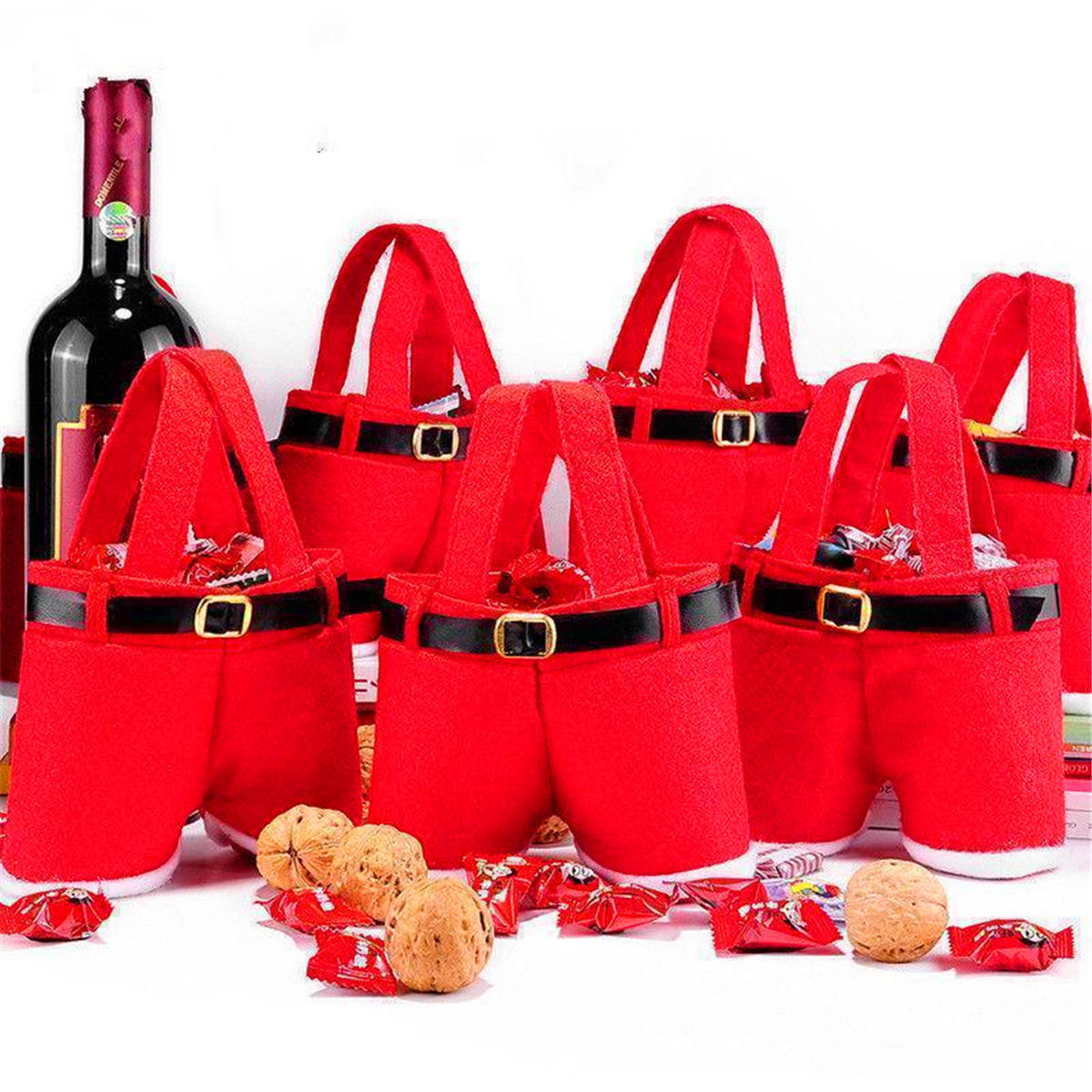 5/10 Christmas Santa Pants Candy Gift Bag Sweet Sack Holder Stocking Filler