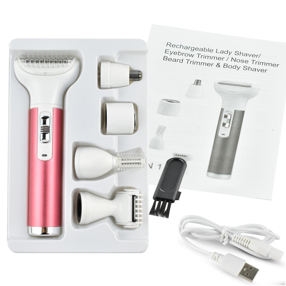 

5 IN 1 Electric Shaver for Women Painless Hair Remover Set Epilator USB Rechargeable with 5 Detachable Attachments for B