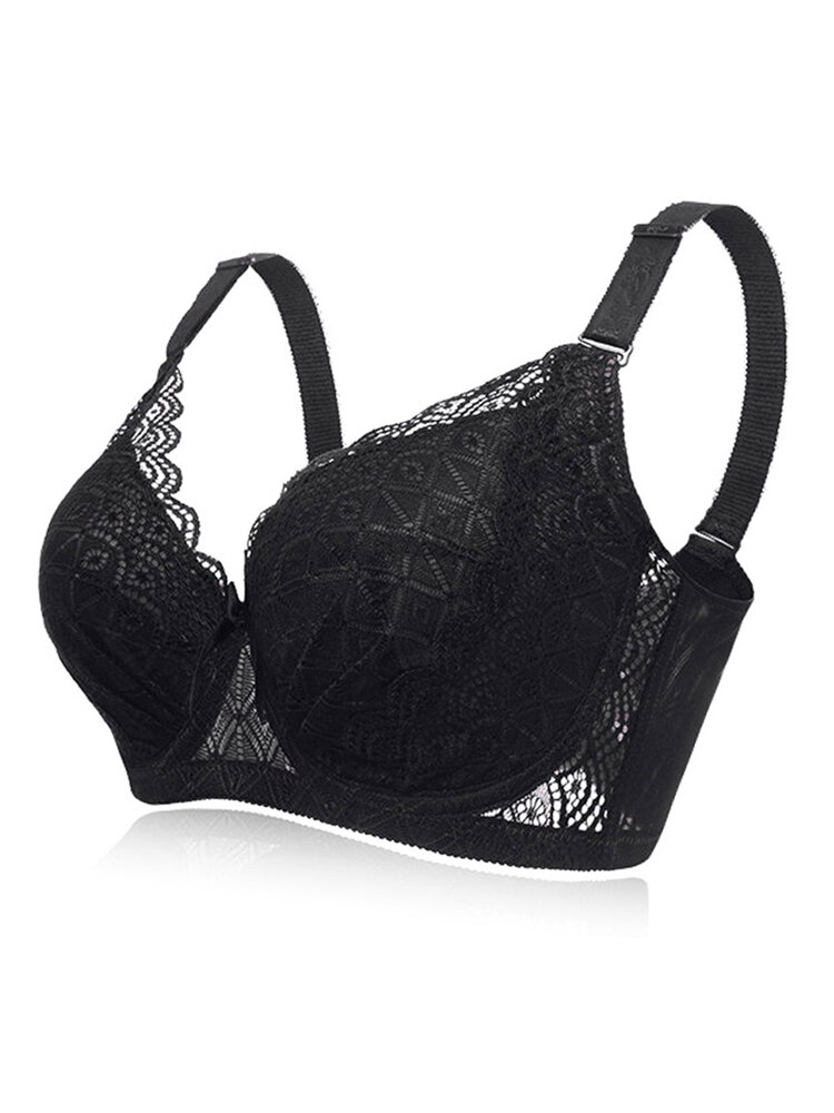 Large Size B-F Cup Full Coverage Bras Lace Mesh Plunge Push Up Women ...
