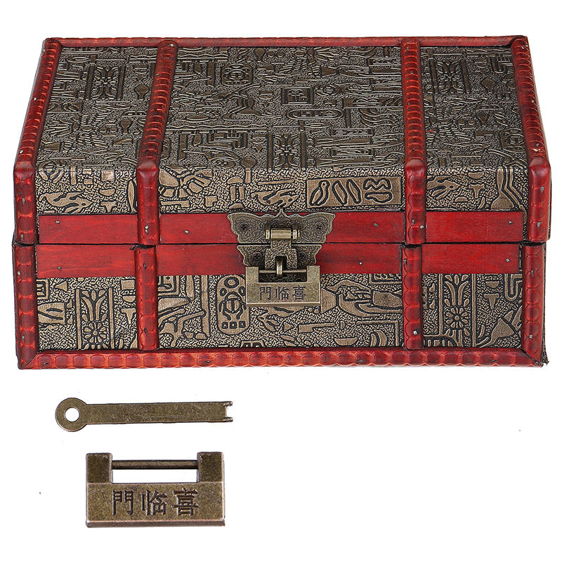 

Retro Lock Jewelry Storage Organizer Wooden Case Treasure Chest Box Vintage