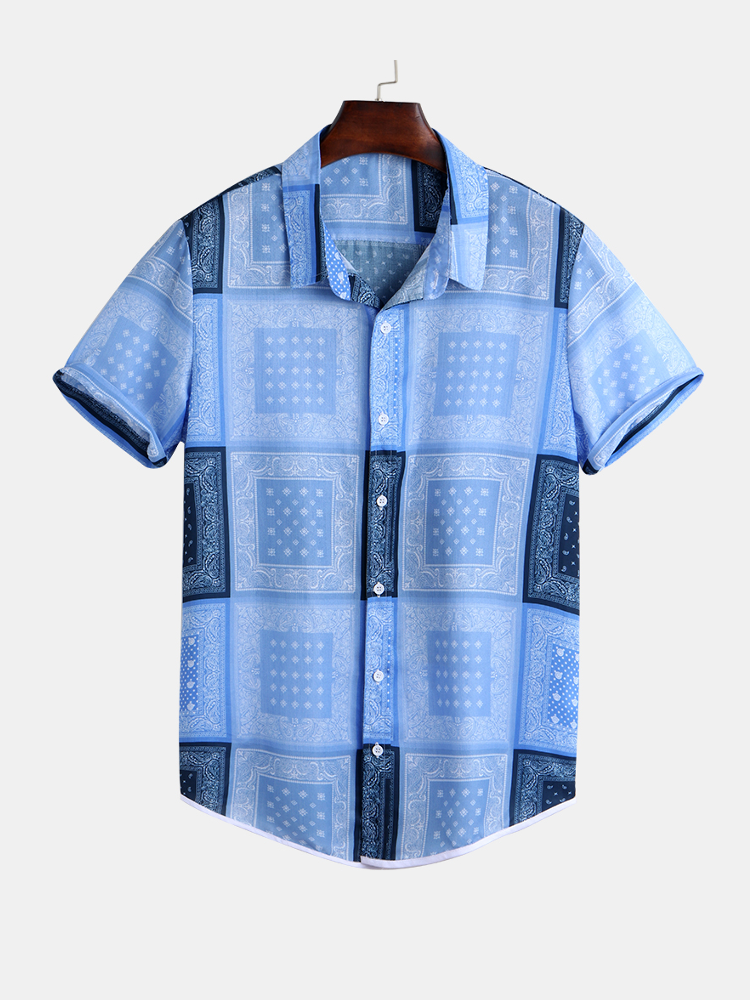 Mens retro geometric printed short sleeve casual shirts Sale - Banggood.com