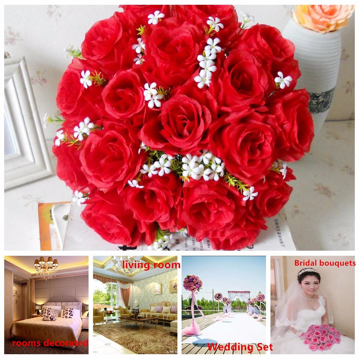 18 hoofd / boeket 15 kunstzijde rozen bloemen bruids Home bruiloft Decor Supplies