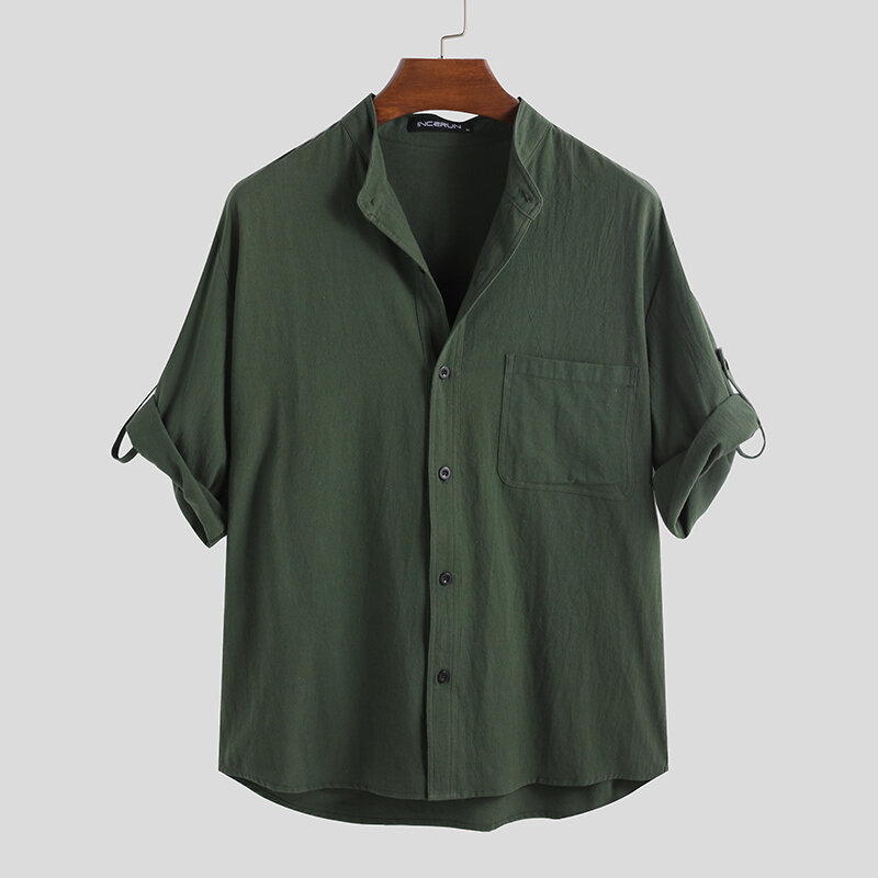 Mens Linen Pure Color Short Sleeved Loose Shirts Sale - Banggood USA