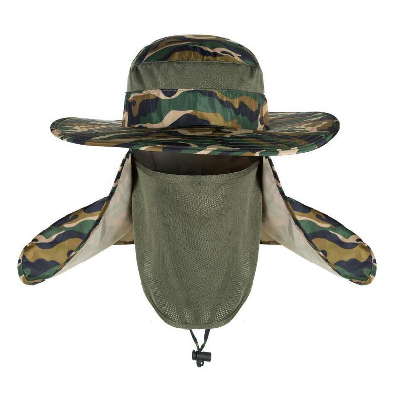 AOTU Camouflage Fishing Hat Adjustable Anti UV Anti Mosquito Mesh Mask Camping Hunting Neck Cover Protection Cap