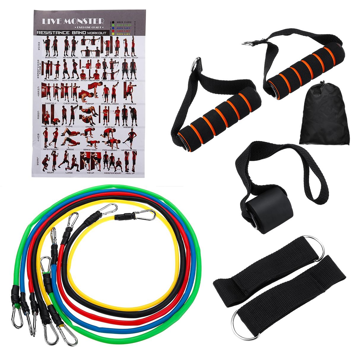 

11pcs / Set Natural Rubber Latex Fitness Resistance Bands Exercise Tubes Practical Elastic Training Rope Yoga Pull Strin