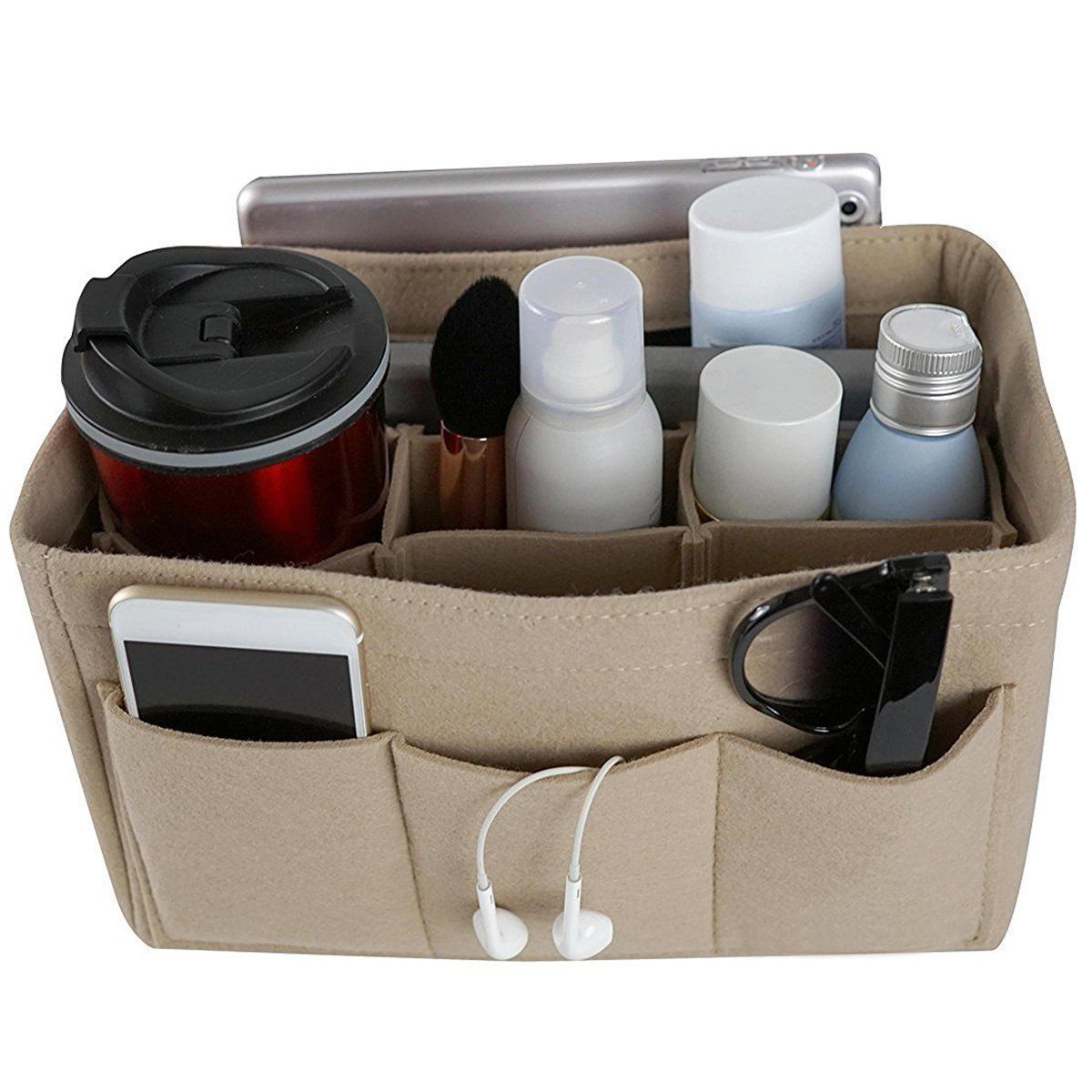 

Felt Insert Bag Multi Pockets Handbag Purse Organizer Cosmetic Makeup Travel Desktop Organizer
