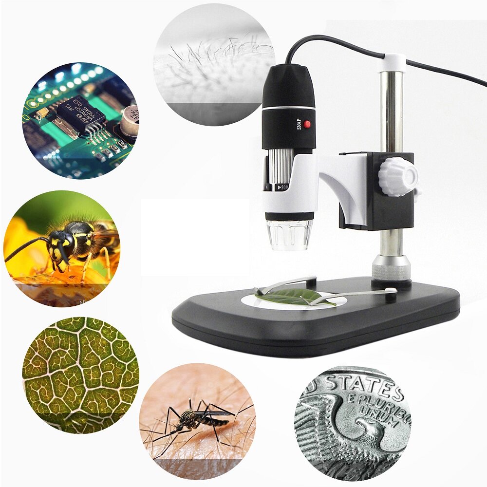 Картинка для 1600X 8 LED USB цифровой микроскоп с увеличением, лупа, микроскоп камера + подставка для видео