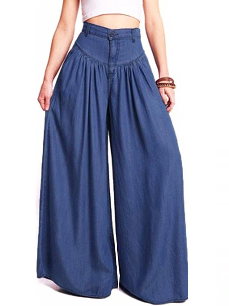 Wide Leg Casual Pure Color Side Pocket Trousers Baggy Pants for Women