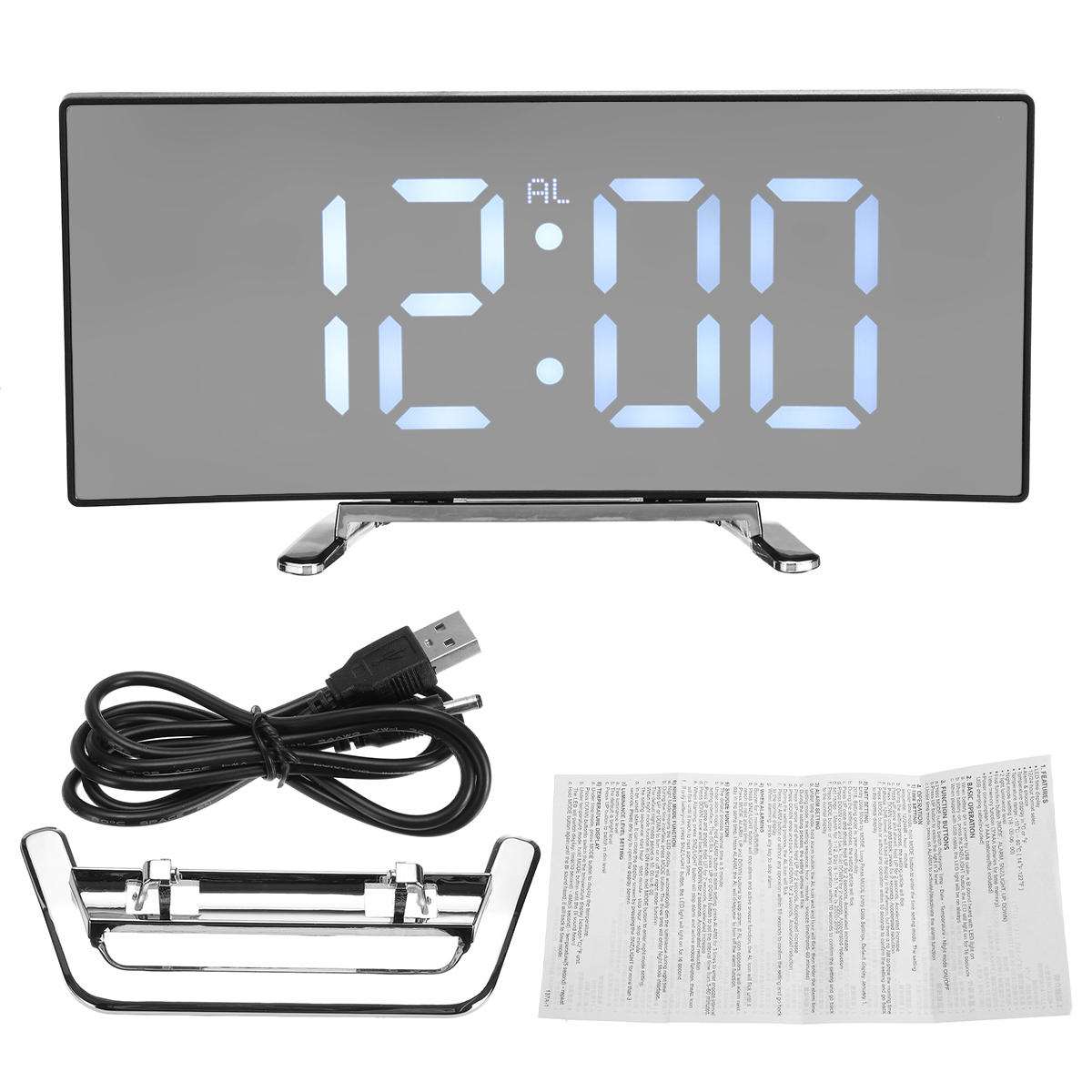 LED Mirror Digital  Display Alarm Clock USB Charging Desk Table  Snooze Timer 