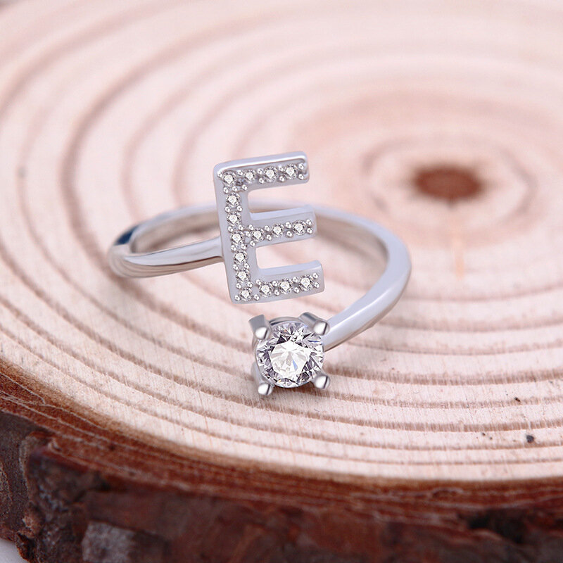 26 letter Engelse ring verkoperde witgouden strass ring geometrische verstelbare ring