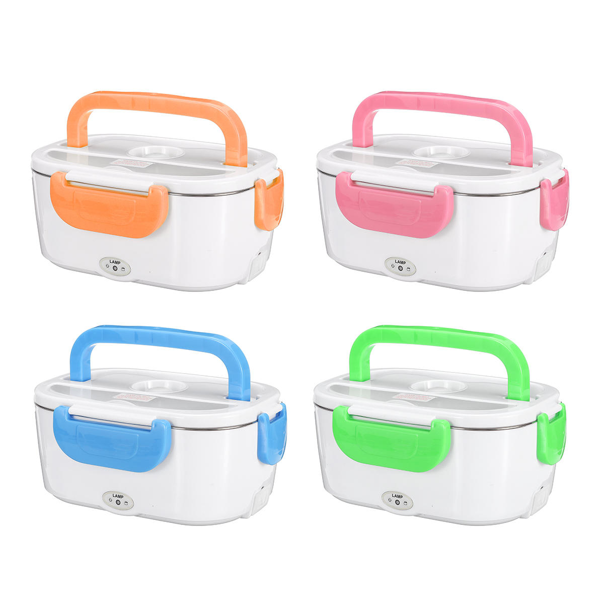 US Plug Stainless Steel 40W Electric Heated Lunch Box Heating Bento Box Food Warmer with Spoon Car Lunch Box