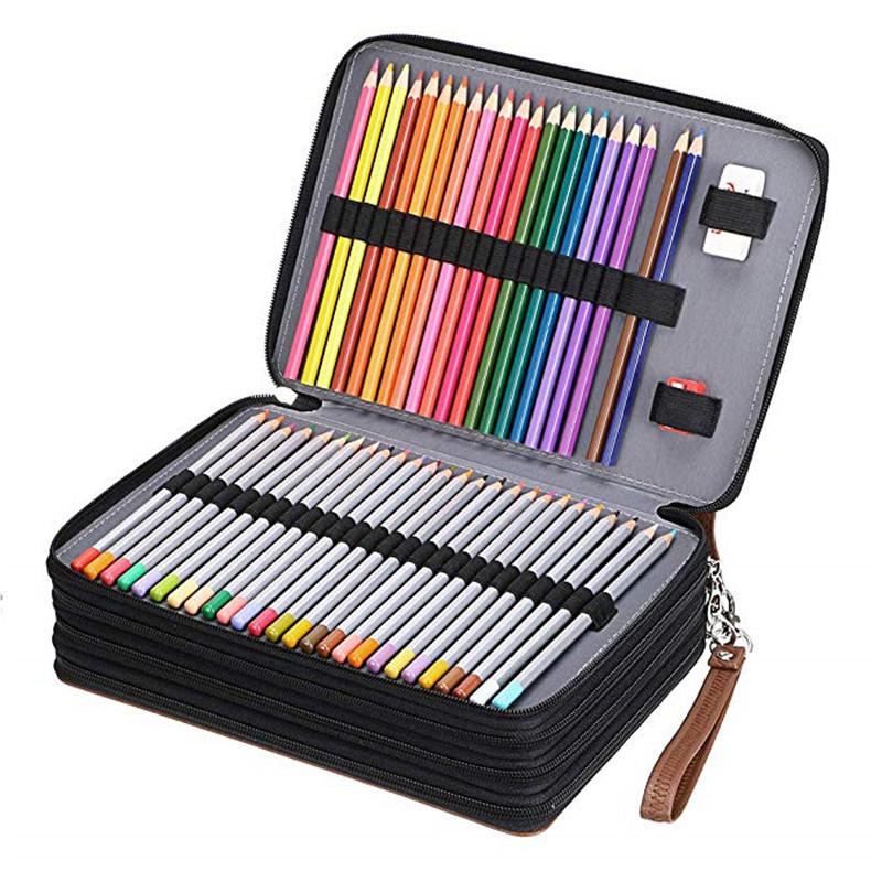 

200 Holes Pencil Case PU Leather Penal Pen Box Big Cartridge Bag Large 4 Layers Pencilcase Stationery Kit School Art Pai