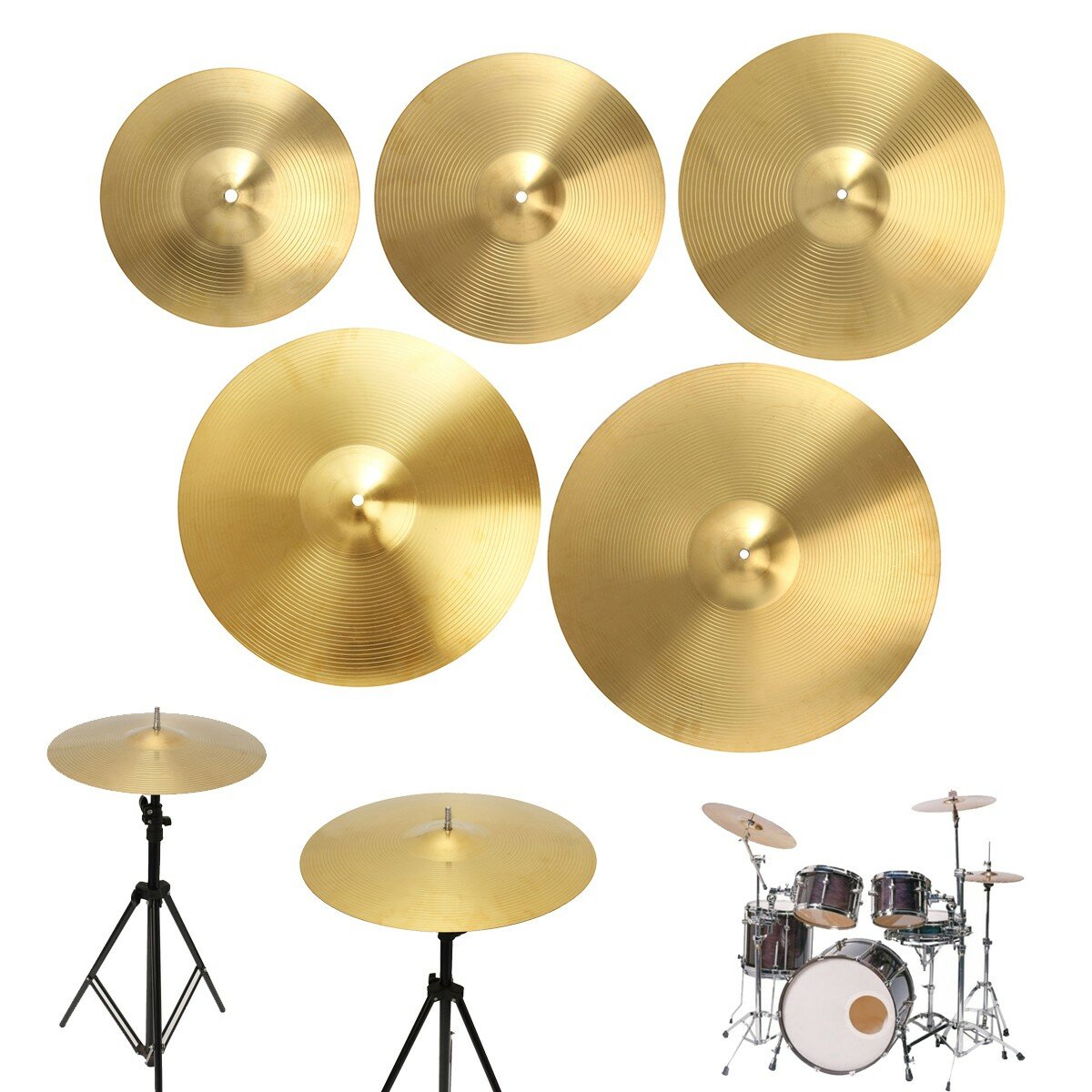 12/14/16/18/20 Inch Brass Alloy Drum Cymbal for Percussion Instruments Players Beginners