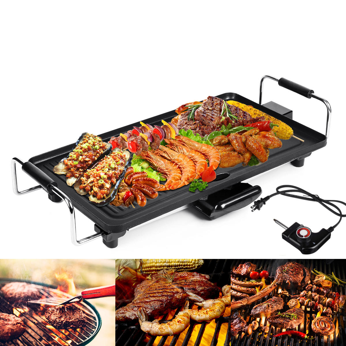1200W Non-Stick Smokeless BBQ Grill Pan Electric Barbeque Stove Outdoor Camping Picnic EU US Plug