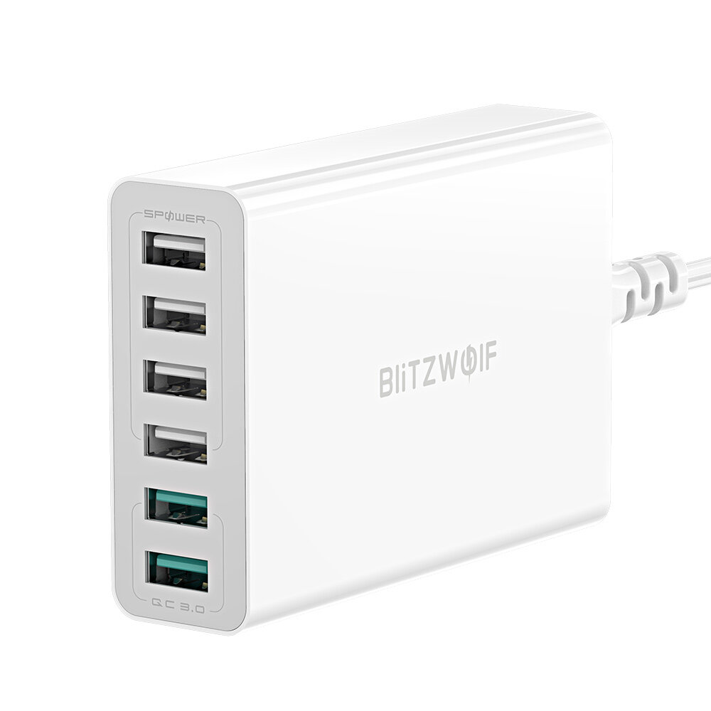 BlitzWolf® BW-S15 60W Dual QC3.0 6-Ports Desktop USB Smart Charger Adapter for iPhone 11 Pro XR X for Samsung Xiaomi Huawei