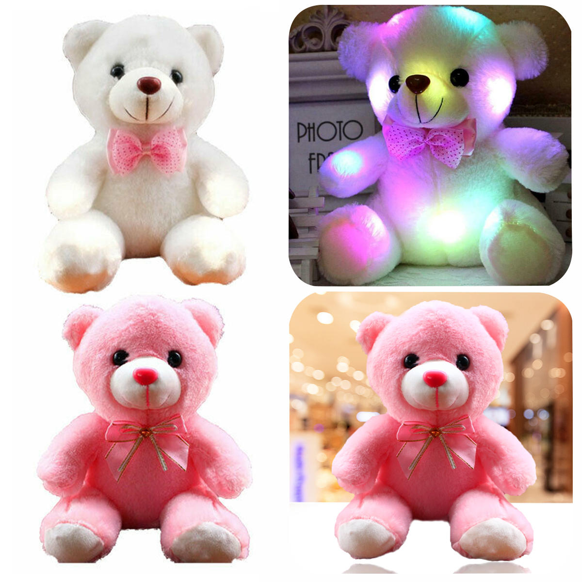 Meisjes Baby Cute Soft Gevulde pluche teddybeer speelgoed met LED-verlichting voor kinderen Xmas Gif