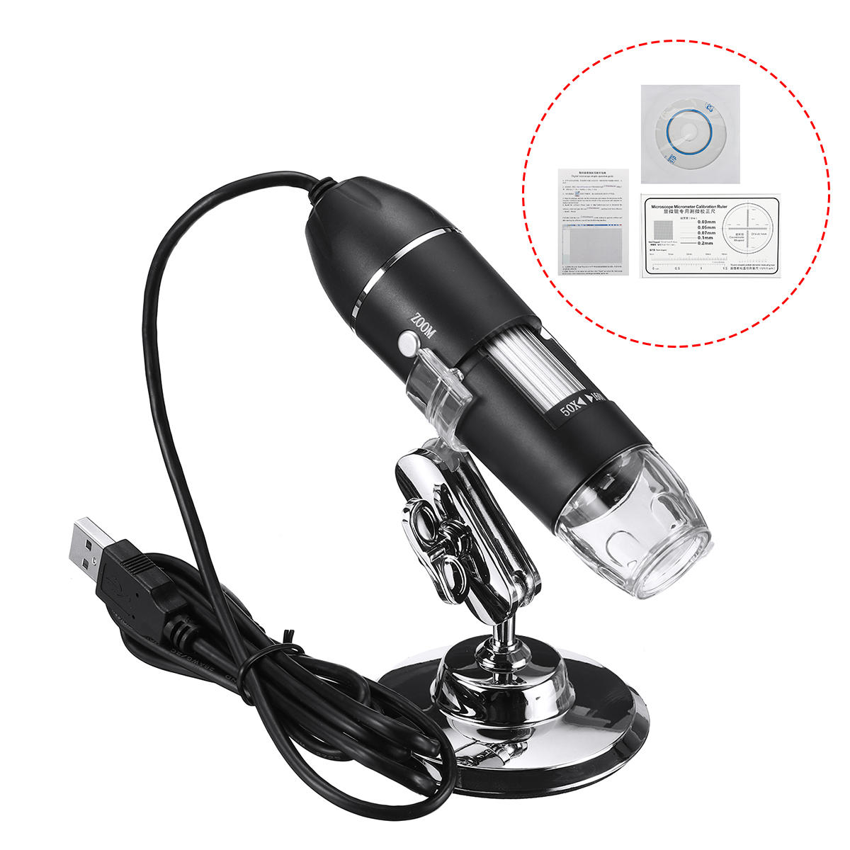 

500X/1000X/1600X 2MP Handheld Digital Microscope Magnifier Camera With 8LEDs And Stand Microscope