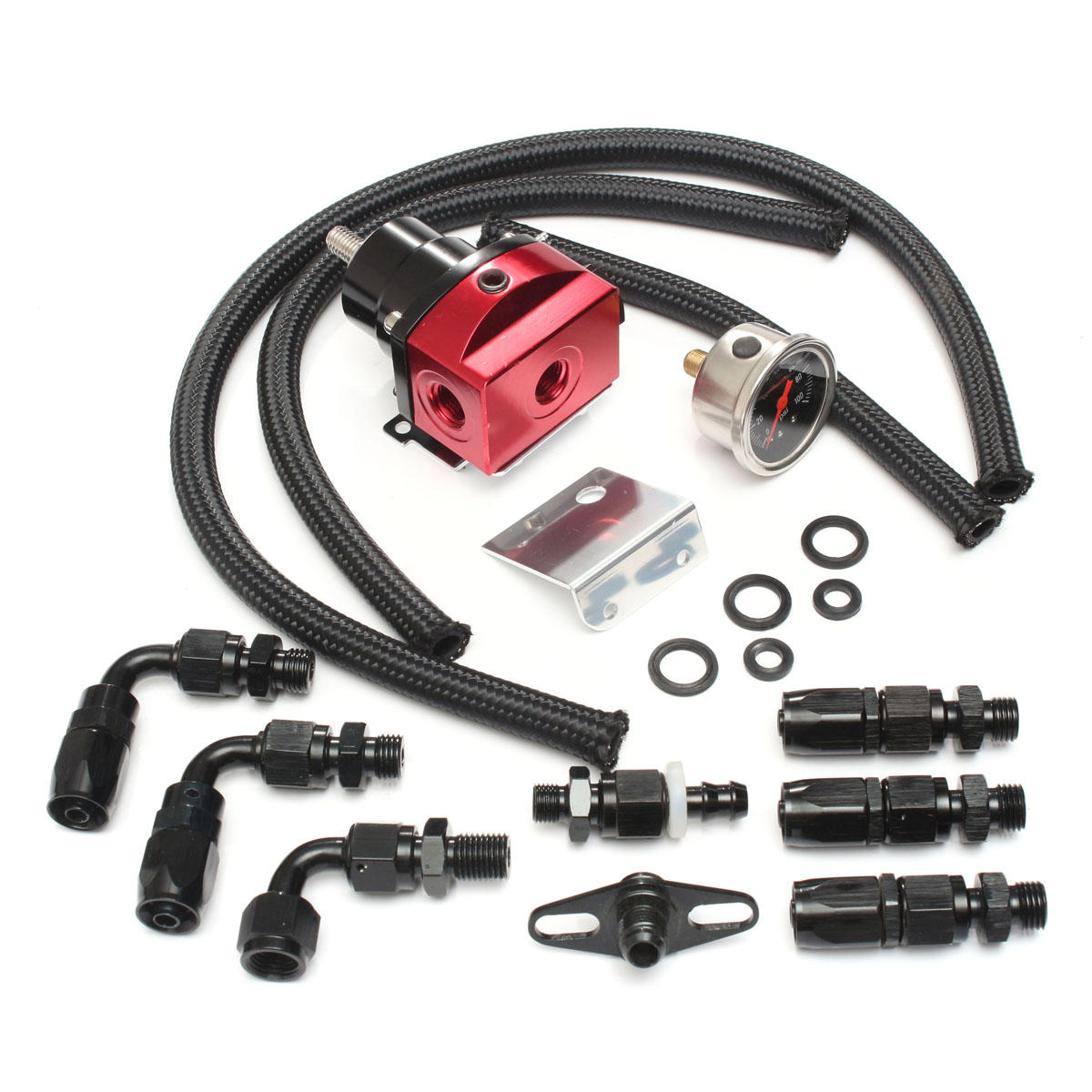 AN6 Adjustable Fuel Pressure PSI Regulator Oil Gauge Hose Fitting Kit Universal