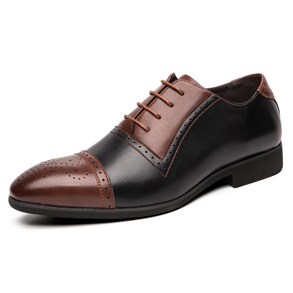 57% OFF on Men Brogue Carved Microfiber Leather Color Stitching Formal Business Oxfords