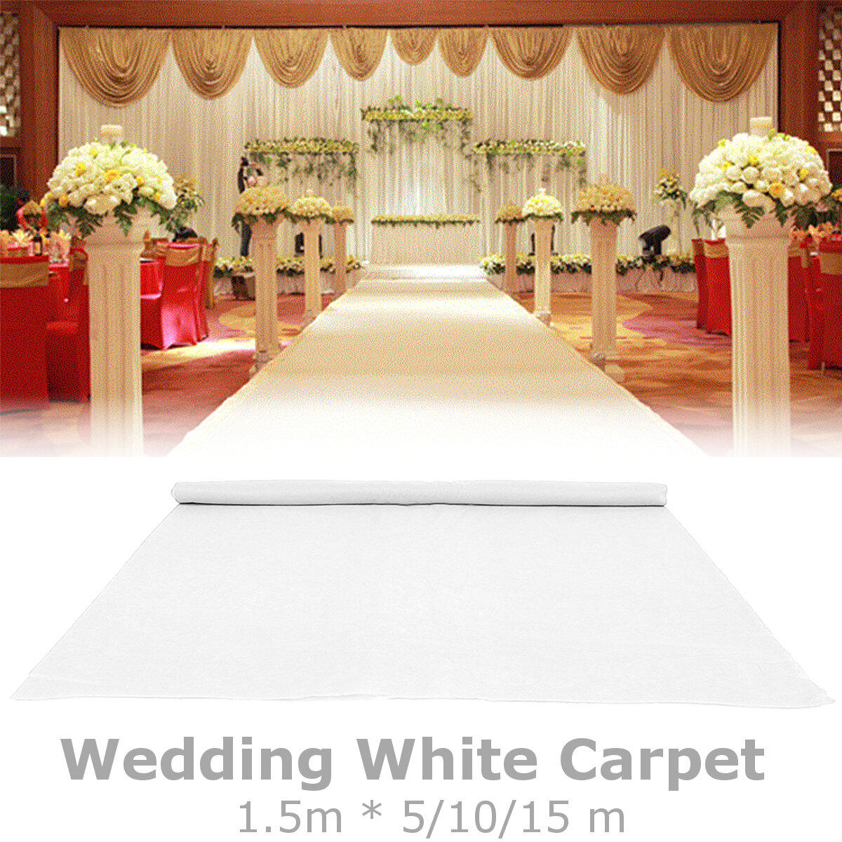 5/10/15m White Carpet Runner Wedding Party Aisle Floor Mat Exhibition Festival Roll