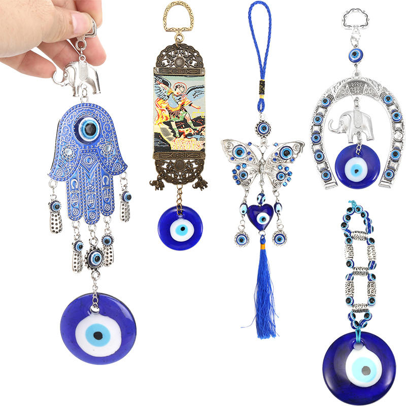 Turkse blauwe boze oog hoefijzer met olifant en lint muur opknoping decoraties 