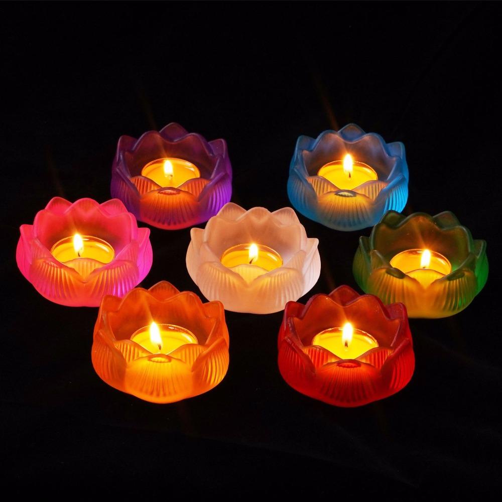 Color Lotus Diwali Glass Candle Holders Buddhism Religious Activities Ornaments Ghee Lamp Holder Can