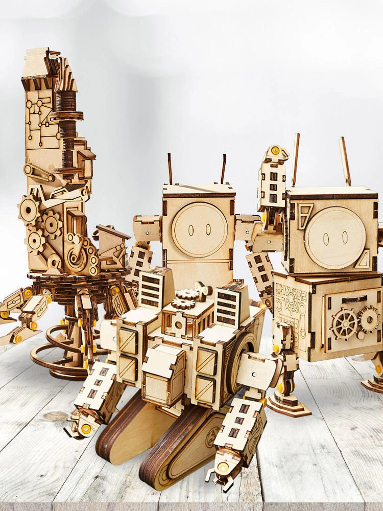 Wooden diy assembling robot decoration toys model building