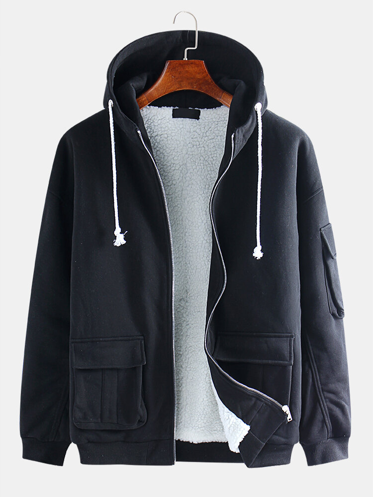 Mens casual hooded cotton double big pockets jacket Sale - Banggood.com