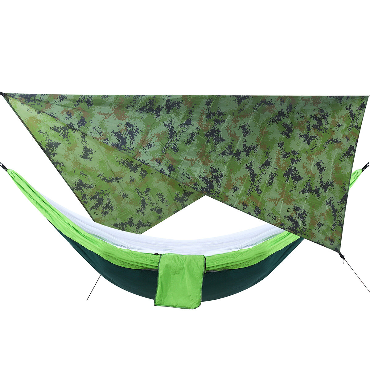 IPRee Camouflage Rain Fly Tarp and Camping Hammock with Mosquito Net Portable Hammock Canopy 210T Plaid Fabric PU Waterproof 2000 Sun Shade Tent Awning For 2 Person